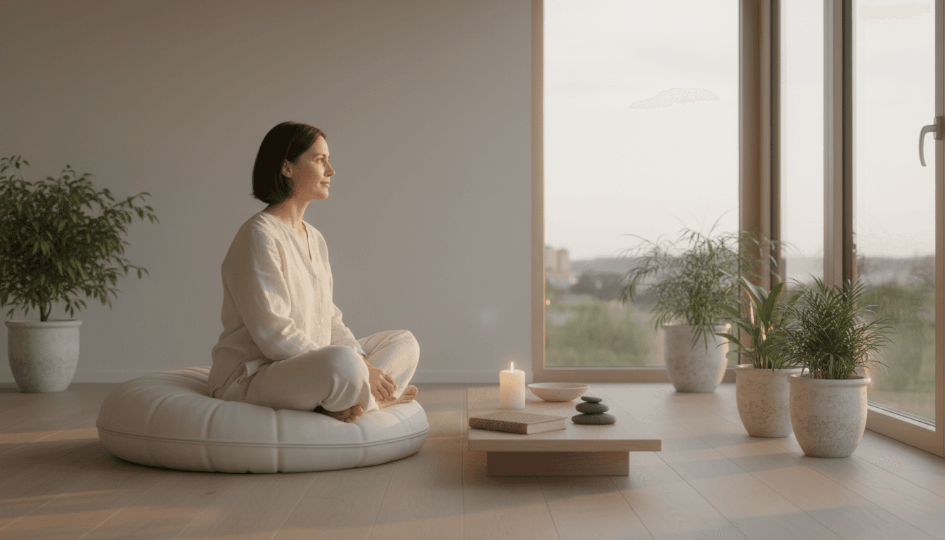 Peaceful spiritual reflection in a calm, welcoming space