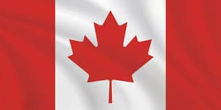 National flag of Canada featuring a red maple leaf on a white square between red borders.